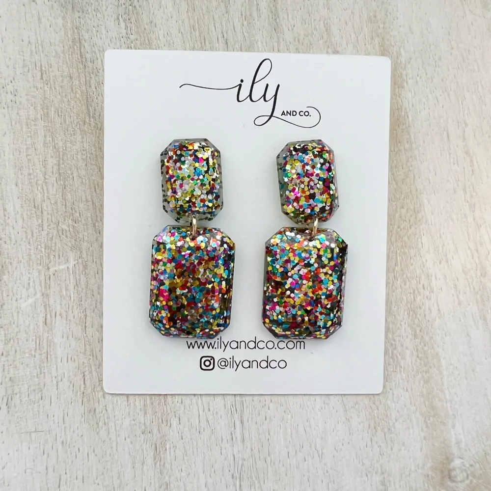 New Glitter Acrylic Octagon Earrings | Lightweight | Barbiecore | Y2K | Boutique